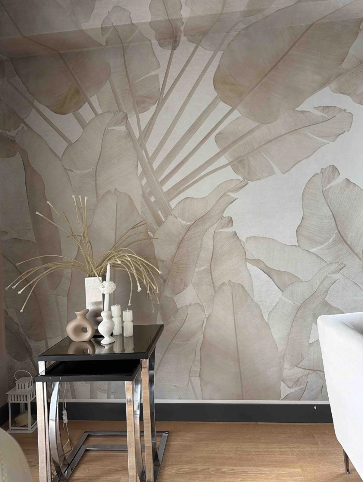Dreamwall Dev Palmiye Yaprağı Desenli Pastel Modern Tek Parça Tekstil Duvar Kağıdı