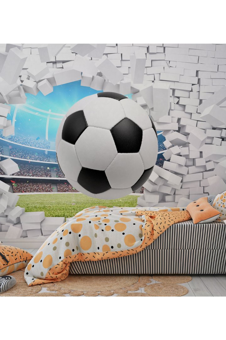 3 Boyutlu Futbol Topları Desenli Isı Ve Ses Yalıtımlı Sağlıklı Tekstil Duvar Kağıdı