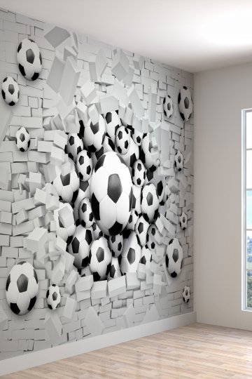 3 Boyutlu Futbol Topları Desenli Isı Ve Ses Yalıtımlı Sağlıklı Tekstil Duvar Kağıdı