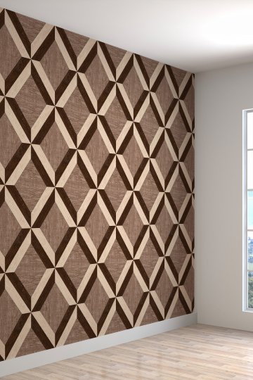 3 Boyutlu Geometrik Ahşap Desenli Silinebilir Tekstil Duvar Kağıdı