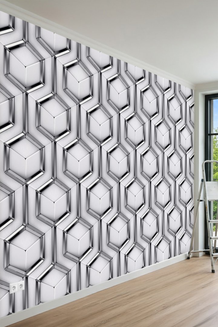 3 Boyutlu Geometrik Altıgen Desen Tekstil Duvar Kağıdı mw 