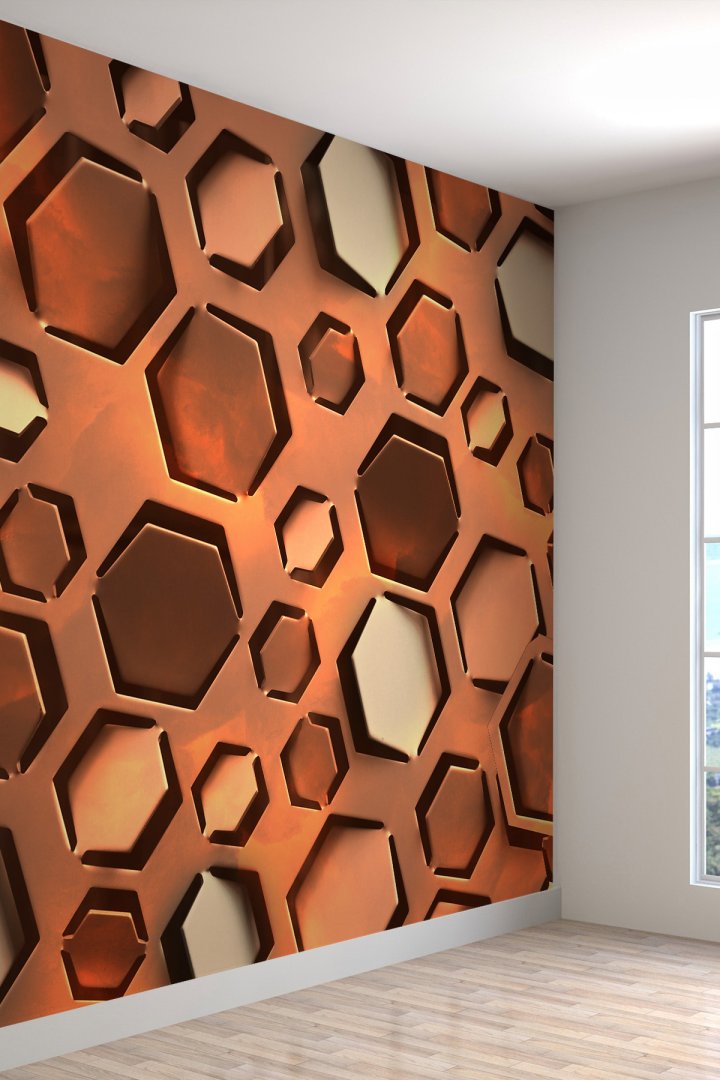 3 Boyutlu Geometrik Metal Desenli Silinebilir Tekstil Duvar Kağıdı