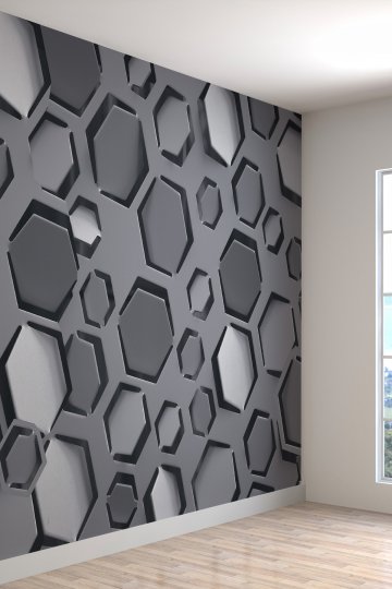 3 Boyutlu Geometrik Metal Desenli Silinebilir Tekstil Duvar Kağıdı