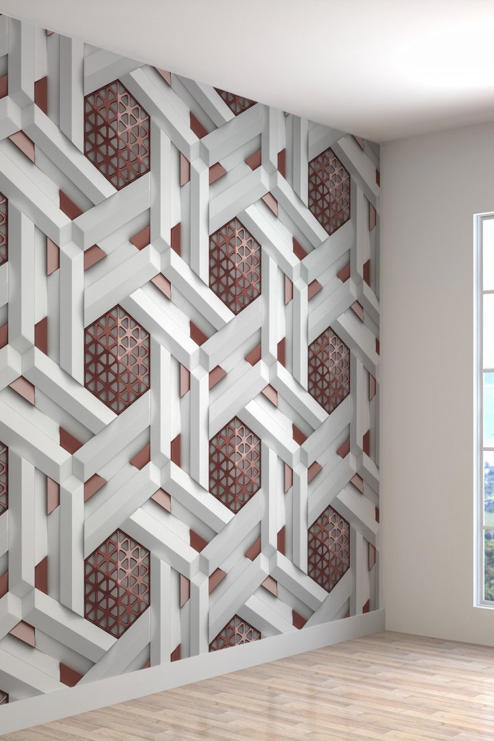 3 Boyutlu Geometrik Petek Izgara Desenli Tekstil Duvar Kağıdı