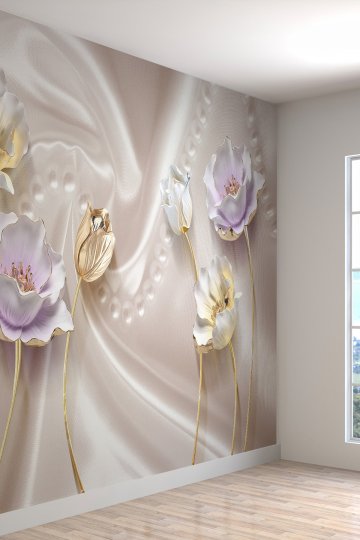 3 Boyutlu Güller Desen Dayanıklı Silinebilir Sağlıklı Tekstil Duvar Kağıdı
