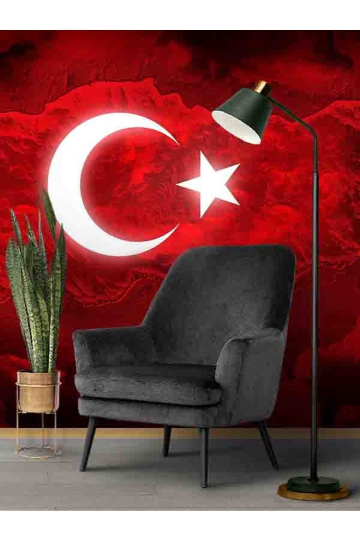 3 Boyutlu Kayalık Türk Bayrağı Desenli Ofisler Yazıhaneler Için Tekstil Duvar Kağıdı