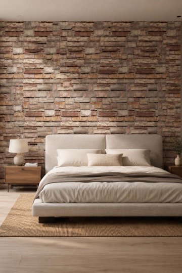 3 Boyutlu  Tuğla Duvar Desenli Silinebilir Tekstil Duvar Kağıdı küçük görsel 2