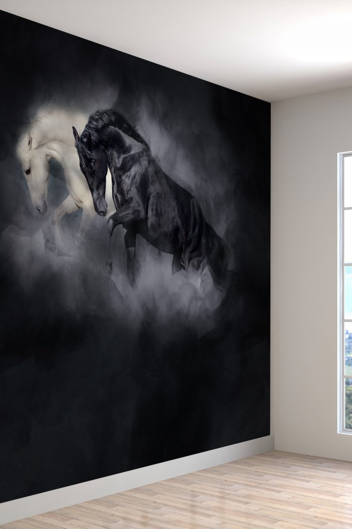 3D Atlar Desenli Isı Ve Ses Yalıtımlı Sağlıklı Tekstil Duvar Kağıdı