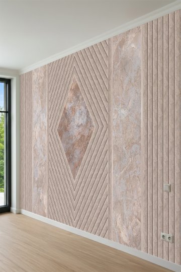 3D Baklava Formlu Modern Panel ve Mermer Dokulu Tek Parça Tekstil Duvar Kağıdı