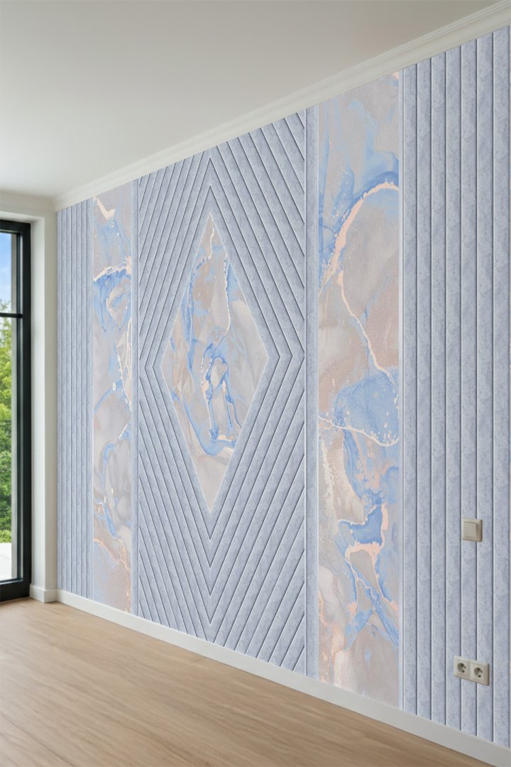 3D Baklava Formlu Sanatsal Mermer ve Modern Panel Desenli Tek Parça Tekstil Duvar Kağıdı
