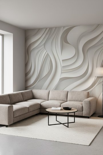 3D Dalga Formlu Tek Parça Tekstil Duvar Kağıdı