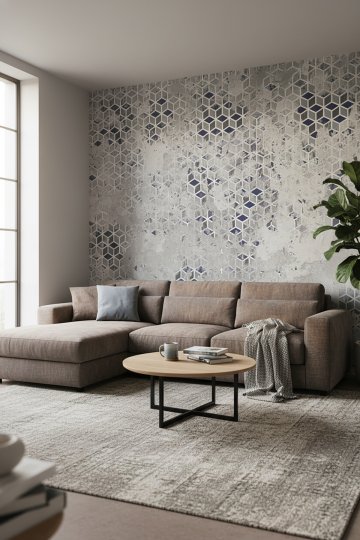 3D Duvar Kağıdı Gri Küpler Desenli-Isı ve Ses Yalıtımı