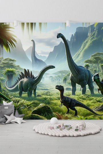 3D Efektli Dev Dinozorlar Dünyası Çocuk Odası Duvar Kağıdı