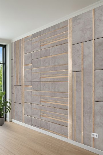 3D Görünümlü Modern Panel ve Yatay Çizgili Desenli Tek Parça Tekstil Duvar Kağıdı 