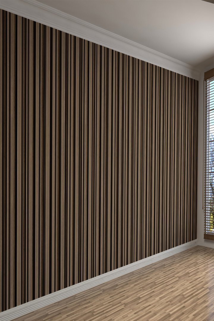 3D Koyu Ahşap Çizgili Panel Duvar Kağıdı – Tek Parça, Özel Ölçü, Kolay Uygulama