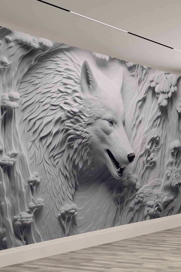 3D Kurt Portresi Sanatsal Tekstil Duvar Kağıdı