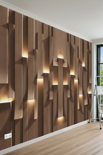 3D Modern Blok Panel ve Dikey Çizgi Desenli Tek Parça Tekstil Duvar Kağıdı 