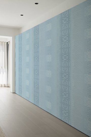 Açık Mavi Vintage Osmanlı DesenTek Parça Tekstil Duvar Kağıdı –