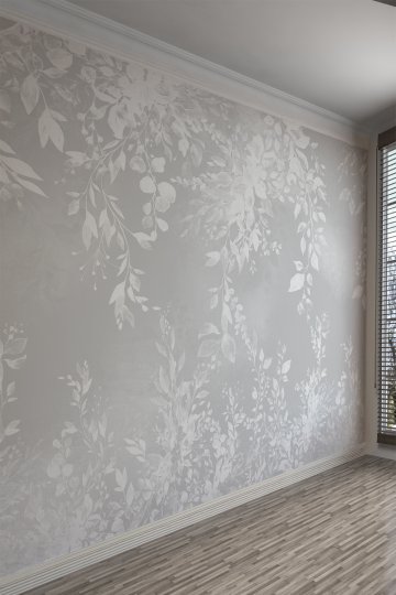 Açık Soft Renk Geçişli Sarmaşık Yaprak Desenli Tekstil Duvar Kağıdı