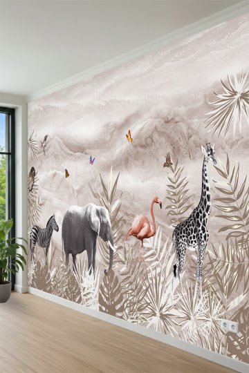 Afrika Esintili Safari Desenli Tek Parça Tekstil Duvar Kağıdı