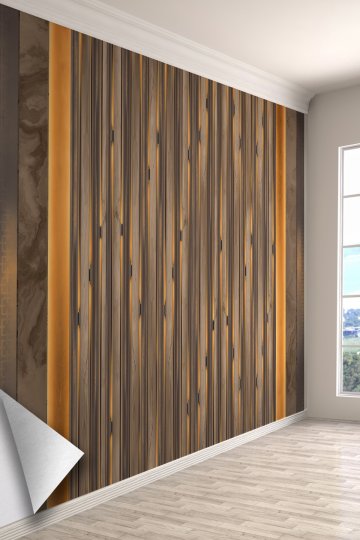 Ahşap Çizgi LED Işıklı Efektli Tek Parça Tekstil Duvar Kağıdı