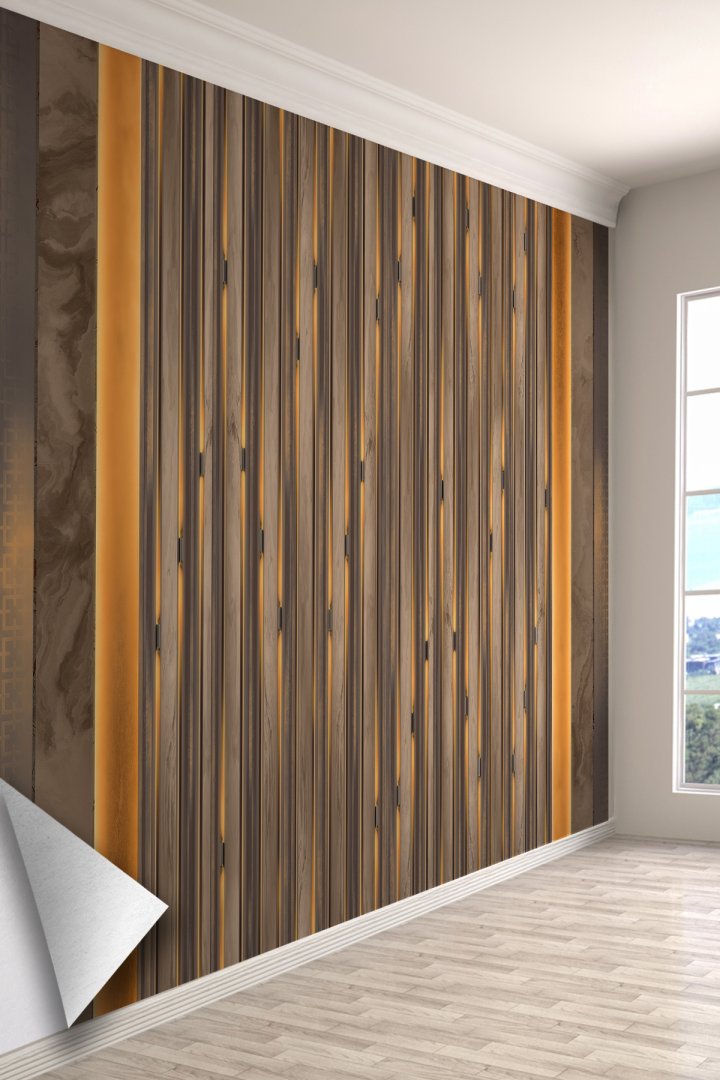 Ahşap Çizgi LED Işıklı Efektli Tek Parça Tekstil Duvar Kağıdı