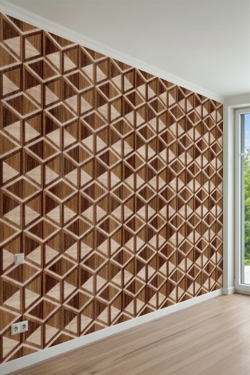 Ahşap Üç Boyutlu Geometrik Küp ve Petek Desenli Tek Parça Tekstil Duvar Kağıdı küçük görsel 2