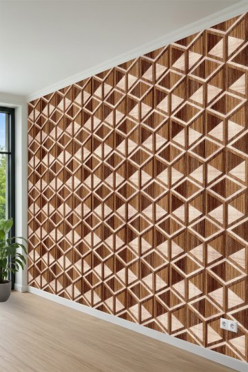 Ahşap Üç Boyutlu Geometrik Küp ve Petek Desenli Tek Parça Tekstil Duvar Kağıdı küçük görsel 3