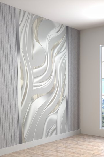Akışkan Dalga Desenli Beyaz 3D Tekstil Duvar Kağıdı