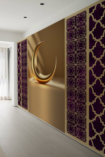 Altın Hilal ve Osmanlı Motifli Tekstil Duvar Kağıdı