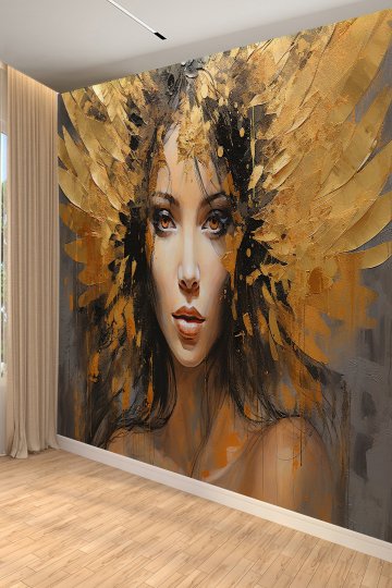 Altın Melek Figürlü Modern Sanat Tekstil Duvar Kağıdı
