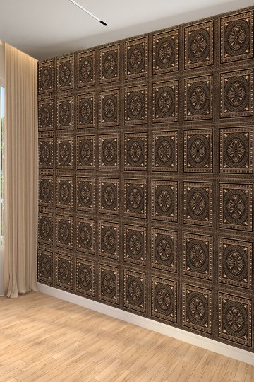 Antik Bronz Kare Motifli Tekstil Duvar Kağıdı