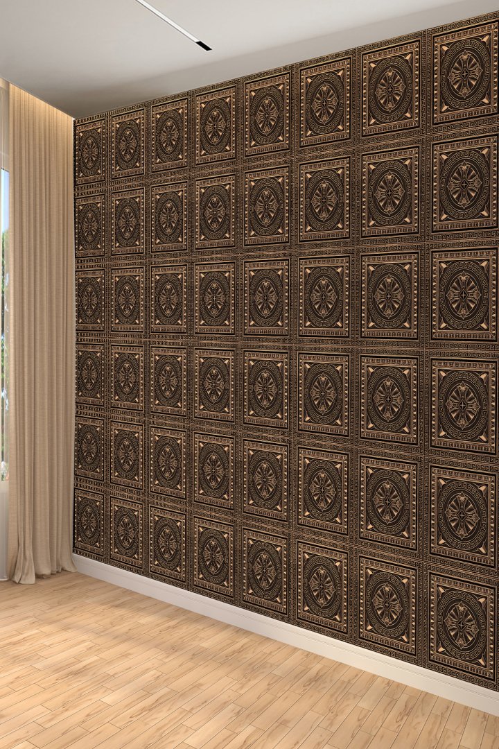 Antik Bronz Kare Motifli Tekstil Duvar Kağıdı