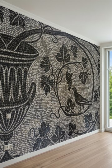 Antik Mozaik Desenli Kuş ve Üzüm Salkımı Motifli Tek Parça Tekstil Duvar Kağıdı küçük görsel 2