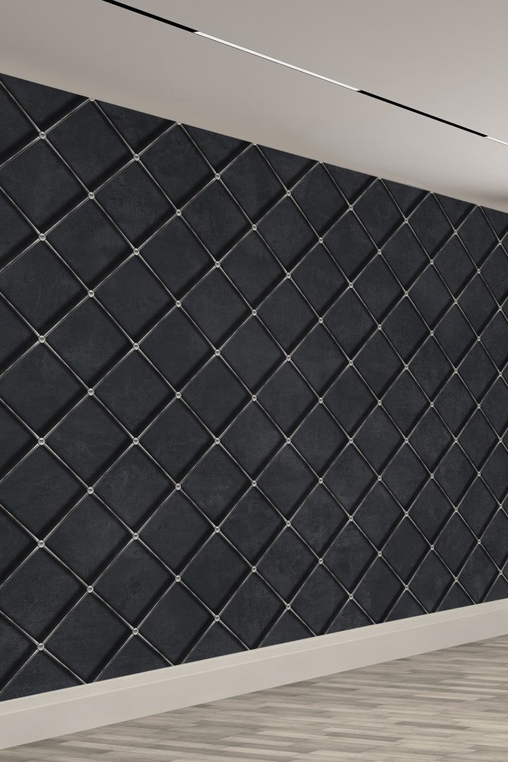 Antrasit Gri Kafes Desenli Modern 3D Karo Desen Tek Parça Tekstil Duvar Kağıdı