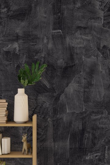 Antrasit Tonlarında Eskitme Sıva, Beton Dokulu ve Fırça Darbeli Tek Parça Tekstil Duvar Kağıdı