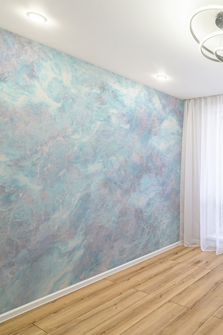 Aqua Blue Lüks Mermer Efektli Tek Parça Duvar Kağıdı