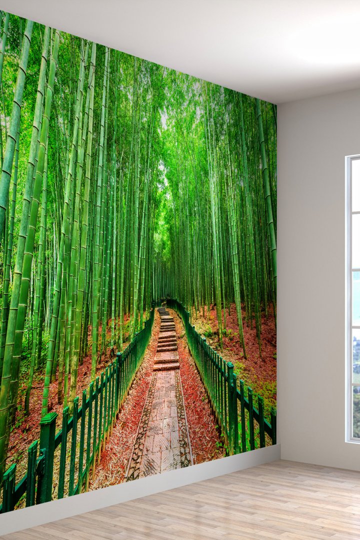 Bambu Orman Desenli Silinebilir Sağlıklı Tekstil Duvar Kağıdı
