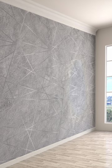 Barber Shop Gri Beton Desenli Geometrik Çizgili Tekstil Duvar Kağıdı
