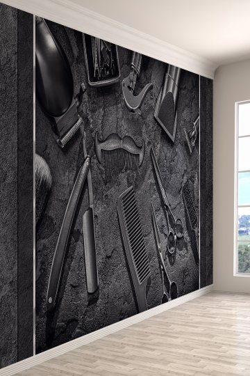 Barber Shop Siyah Beton Efektli Tekstil Duvar Kağıdı