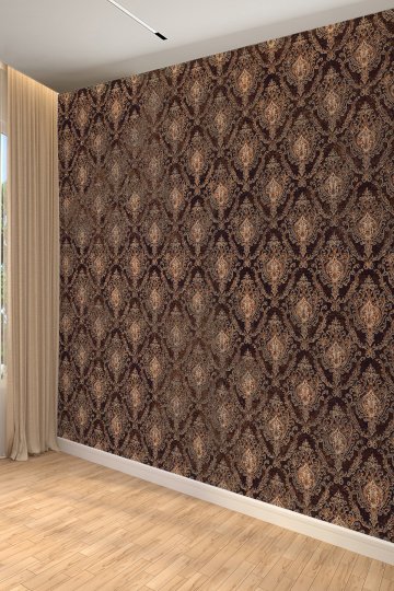 Barok Kahverengi Damask Desenli Romantik Tekstil Duvar Kağıdı