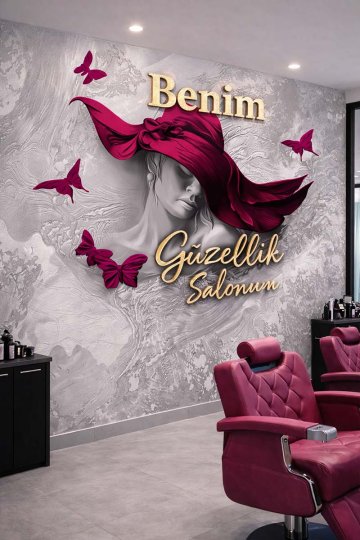 Bayan Kuaförü & Güzellik Salonlarına Özel Duvar Kağıdı – Logolu Tek Parça Tasarım
