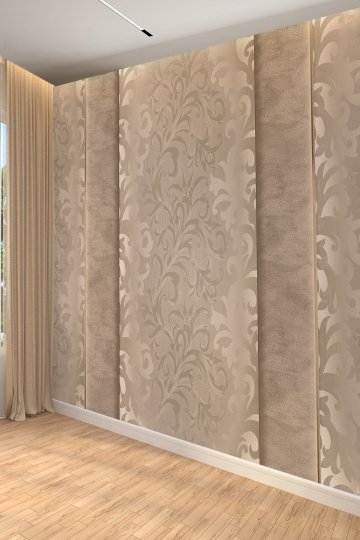Bej Klasik Kıvrımlı Dallar Desenli Tekstil Duvar Kağıdı
