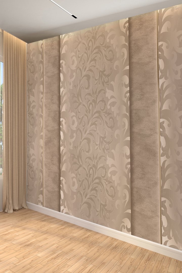 Bej Klasik Kıvrımlı Dallar Desenli Tekstil Duvar Kağıdı