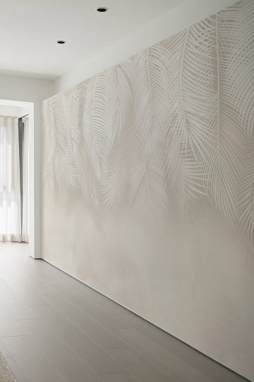 Bej Tropik Yaprak Desenli Modern Tek Parça Duvar Kağıdı