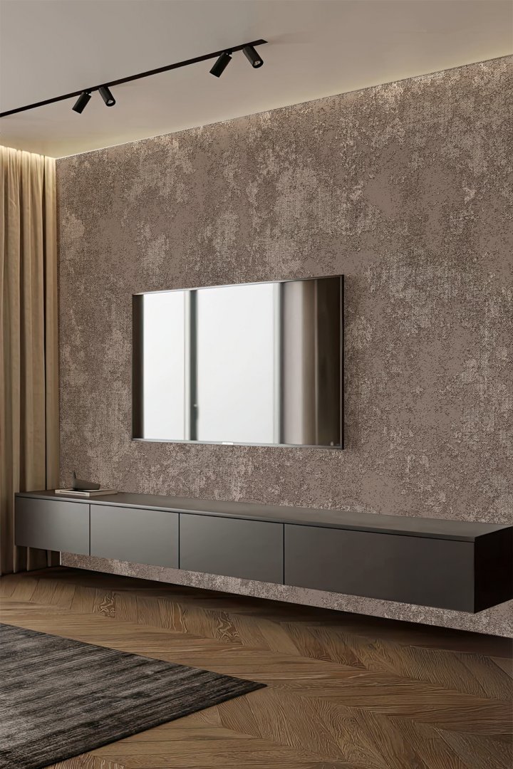 Beton ve Kumaş Dokulu Kahverengi Tekstil Duvar Kağıdı