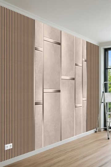Blok Panel Çıtalı Görünümlü Soft Duvar Tasarım Tek Parça Tekstil Duvar Kağıdı