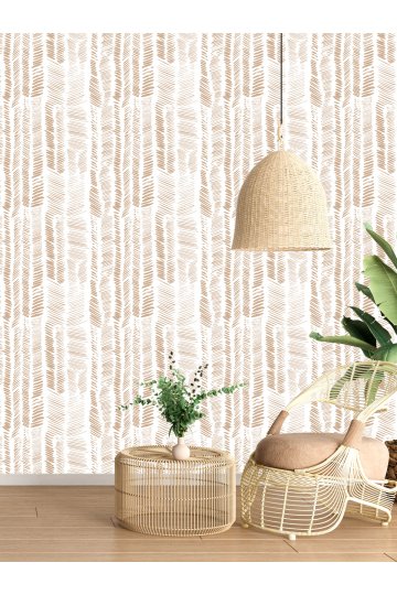 Boho Bej Çizgili Desenli Duvar Kağıdı