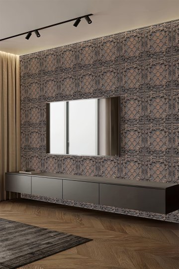 Bronz Siyah Eskitme Klasik Panjur Desenli Tek Parça Tekstil Duvar Kağıdı