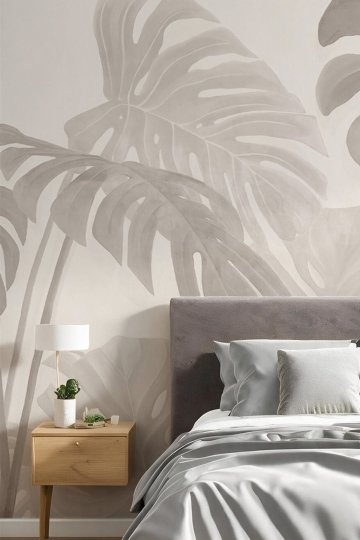 Büyük Monstera ve Tropikal Yaprak Motifli Tek Parça Tekstil Duvar Kağıdı küçük görsel 2